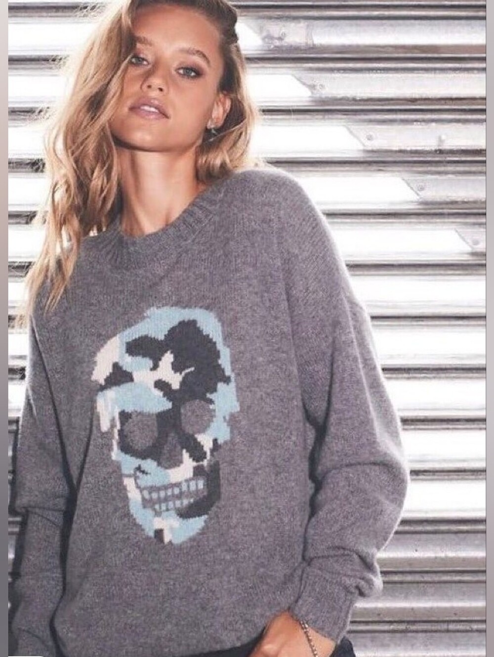 AQUA 100% Cashmere Camo Skull Sweater Medium Bloomingdale’s Exclusive Whimsigoth